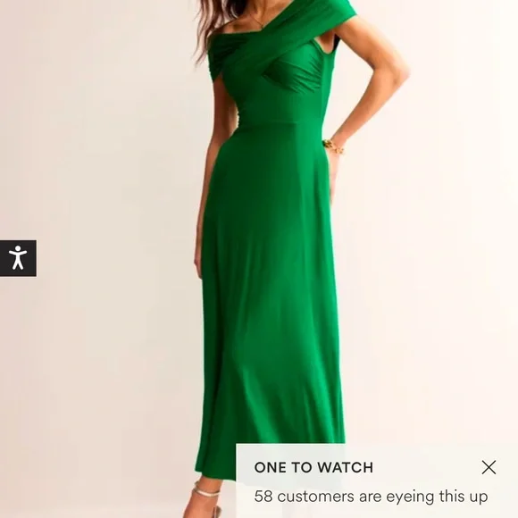 Boden Emerald Green Maxi Dress with off the shoulder neck line - Picture 1 of 6